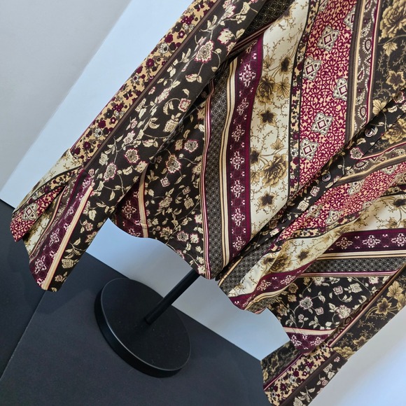 Worthington Floral Print Blouse Long Sleeve Button Up Top Brown Large - Picture 2 of 5